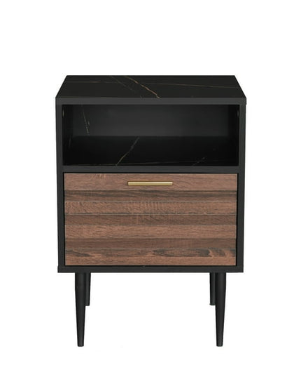 Modern wood nightstand with drawer and open shelf