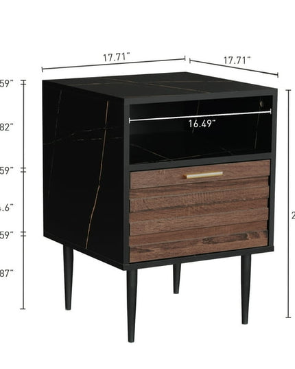 Modern wood nightstand with drawer and open shelf