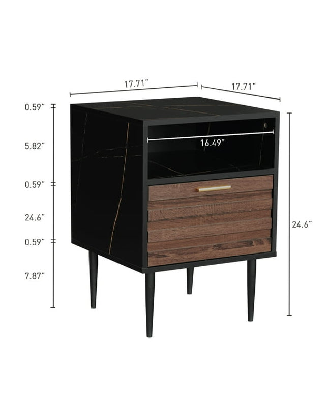 Modern wood nightstand with drawer and open shelf